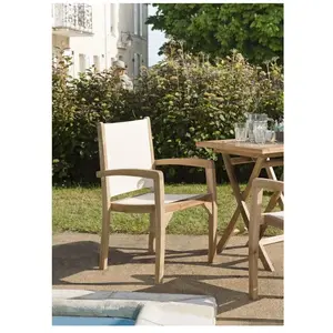 Macabane Lot de 2 fauteuils de jardin en teck et textilène - Ivoire JARDITECK pas cher