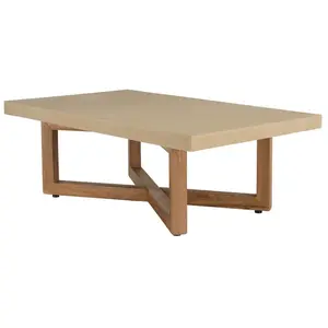 Comparateur de prix : Eris - table basse rect. 120x70cm en béton beige pieds croisés en teck