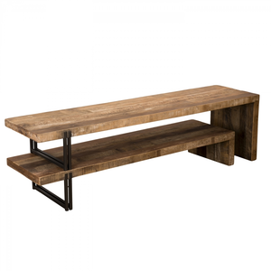 Macabane - Meuble TV 2 niveaux Sixtine teck marron- 160x40x45 cm T.U pas cher
