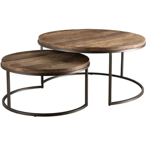 Comparateur de prix : MACABANE Tables basses gigogne en teck recyclé acacia mahogany métal noir D80
