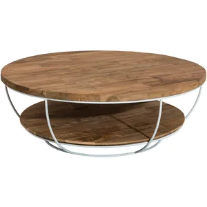 Comparateur de prix : MACABANE Table basse coque 2 plateaux en teck recyclé métal blanc D100