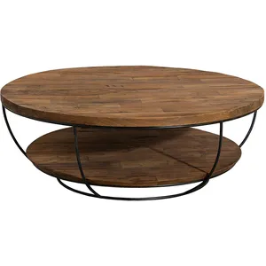Comparateur de prix : MACABANE Table basse coque 2 plateaux en teck recyclé métal noir D100