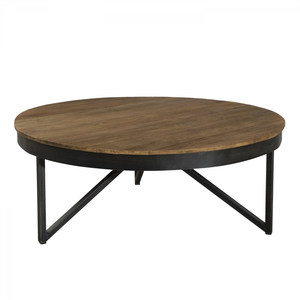 Comparateur de prix : MACABANE Alida - Table basse ronde 90x90cm plateau teck recyclé pied métal noir