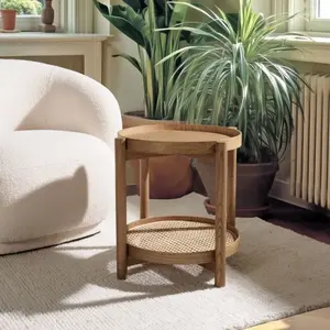 MACABANE Amy - table d'appoint en mindi 45.5cm avec tablette en rotin ... pas cher