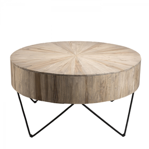 Comparateur de prix : MACABANE Table basse ronde nature plateau en teck pieds épingles métal noir D90