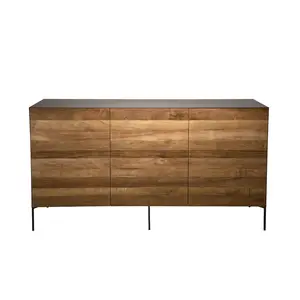 Comparateur de prix : MACABANE Buffet 3 portes en teck recyclé métal et pieds métal gris anthracite