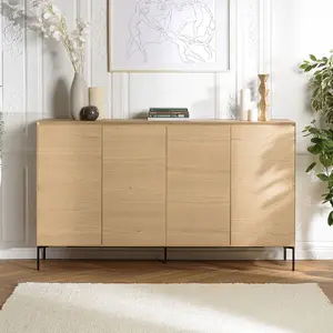 Comparateur de prix : MACABANE Maxendre - buffet couleur naturelle 4 portes 6étagères pieds métal noir