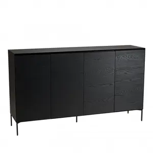 Comparateur de prix : Macabane - maxendre - Buffet noir 4 portes 6 étagères pieds métal noir