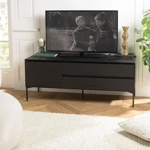 Meuble TV noir MACABANE MAXENDRE - 1 porte 2 tiroirs pieds métal noirVendu parnature-et-decouvertes