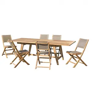 MACABANE Table de jardin et chaises en teck et textilene 8/10 personnes