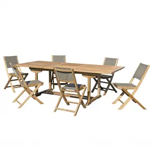 MACABANE Table de jardin et chaises en teck et textilene 8/10 personnes