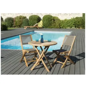 Macabane Table de jardin et chaises en teck et textilene 2 personnes pas cher