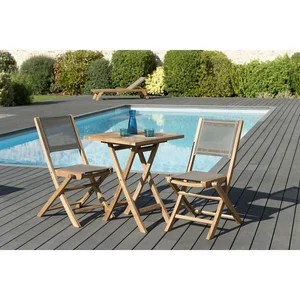 MACABANE Table de jardin et chaises en teck et textilene 2 personnes pas cher