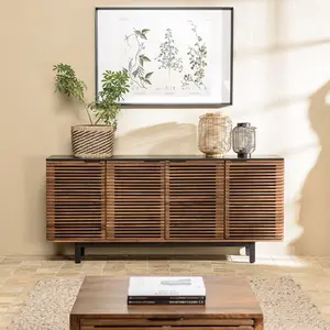 MACABANE ALIX - Buffet en bois de manguier 4 portes ajourées pas cher