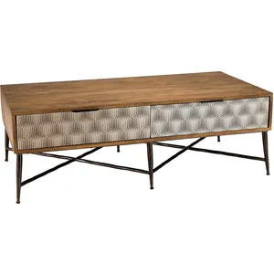 Comparateur de prix : MACABANE Table basse rectangulaire en bois de manguier 2 tiroirs
