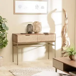 MACABANE ALIX - Console en bois de manguier 2 tiroirs motifs ethniquesVendu parnature-et-decouvertes