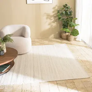Macabane CHARLES - Tapis rectangulaire 200x290cm laine texturée nuances de beige