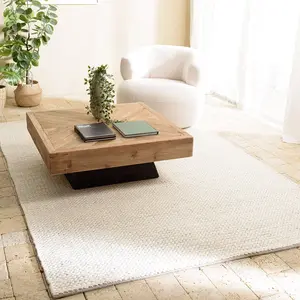 Macabane QUENTIN - Tapis rectangulaire 160x230cm en laine tissée couleur écru