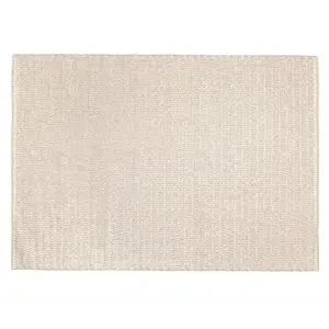 Macabane QUENTIN - Tapis rectangulaire 160x230cm en laine tissée couleur beige pas cher
