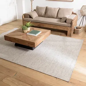 Macabane QUENTIN - Tapis rect 160x230cm en laine tissée couleur blanc/gris chiné pas cher