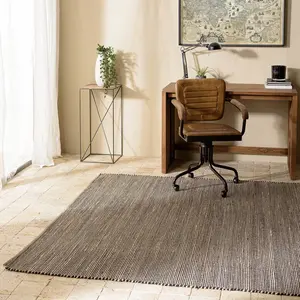 Macabane QUENTIN - Tapis rect. 200x290cm en jute et coton couleur sable et noir pas cher