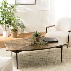 MACABANE Kiara - table basse bords concaves 135x75cm en bois recyclé pas cher