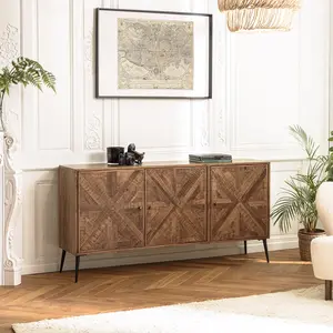 Comparateur de prix : MACABANE Kiara - buffet 3 portes bois recyclé formes symétriques pieds métal