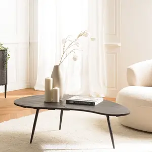 MACABANE James - Table Basse Ovoïde Plateau Texturé Noir Mat Pieds Métal Noir pas cher