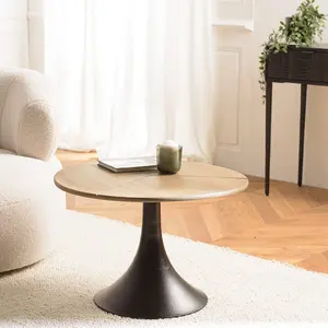 Macabane - Table d'appoint plateau en manguier James noir/bois - 65x65...