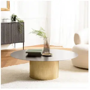 Comparateur de prix : MACABANE James - table basse ronde 110x110cm plateau métal noir pied strié doré