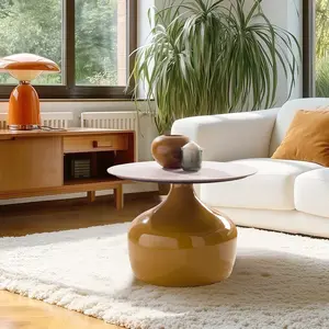 MACABANE Hortense - table basse 60cm plateau carreaux vitrifiés pied fer camel pas cher