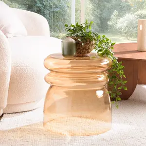 Macabane - Table d'appoint design en verre fumé couleur marron clair O... pas cher