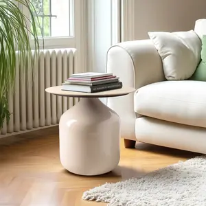 Macabane Table d'appoint plateau carreaux vitrifiés pied en fer beigeVendu parnature-et-decouvertes