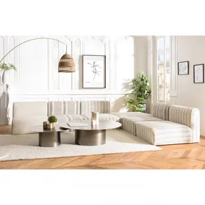 MACABANE GLORIA - Canapé modulable 6 pièces en coton gris et beige