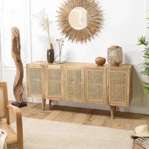 Comparateur de prix : MACABANE ISA - Buffet marron 5 portes bois de manguier et cannage couleur naturelle