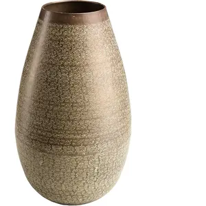 Macabane HONORE - Vase alu L40cm H70cm vert vieilli motifs arabesques fleuris