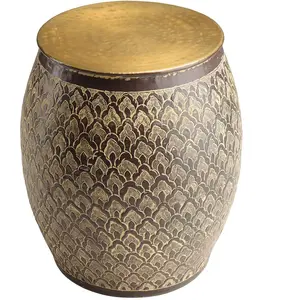 MACABANE Table d appoint alu marron antique et motifs doré