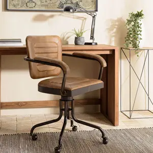 Comparateur de prix : MACABANE Marcel - fauteuil roulettes assise matelassée cuir accoudoirs manguier
