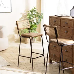 Comparateur de prix : MACABANE Lot de 2 tabourets de bar assise matelassée cuir dossier droit