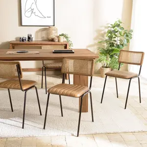 Comparateur de prix : Macabane MARCEL - Lot de 2 chaises manguier assise matelassée cuir dossier droit