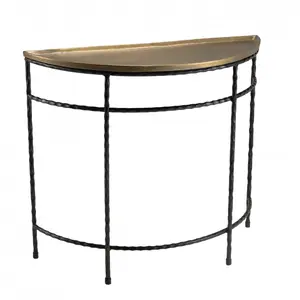 Comparateur de prix : MACABANE Console demi-lune 90x36cm alu doré pieds métal noirs torsadés