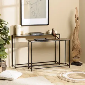 Comparateur de prix : MACABANE Jonas - set de 2 consoles gigognes aluminium doré et noir pieds métal