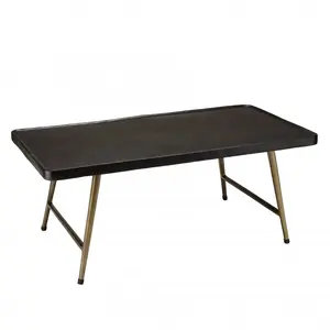 MACABANE Jonas - table basse rectangulaire en aluminium plateau noir pieds dorés pas cher