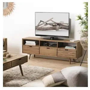 MACABANE ANDREW - Meuble TV scandi bois marron 3 tiroirs 3 niches Sapin pas cher