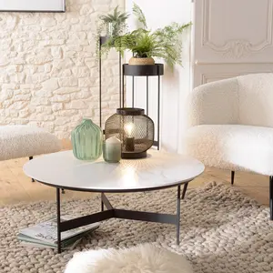Comparateur de prix : MACABANE Table basse ronde 78x78cm plateau effet marbre piètement métal