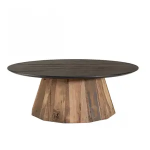 Comparateur de prix : Table basse ronde en bois recyclé noir - MACABANE ANDREA - 90x90cm