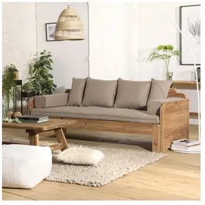 Comparateur de prix : MACABANE ANDRIAN - Canapé-lit bois Pin recyclé 3 places avec coussins