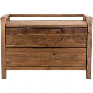 MACABANE Andrian - Commode marron 2 tiroirs bois Pin recyclé poignées métal noir