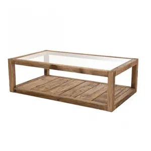 MACABANE Table basse 1 plateau verre 1 plateau bois en pin recyclé L140 pas cher