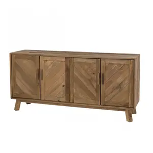Comparateur de prix : MACABANE Andrian - Buffet marron 4 portes bois Pin recyclé détails graphiques